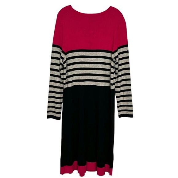 Eliza J Black White Pink Striped Colorblock Fit Flare Sweater Dress Plus Size - Picture 4 of 9